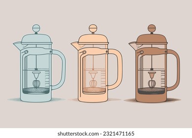 Doodle inspired French press, cartoon sticker, sketch, vector, Illustration