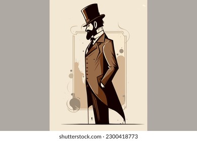 Doodle inspired Gentleman, cartoon sticker, sketch, vector, Illustration