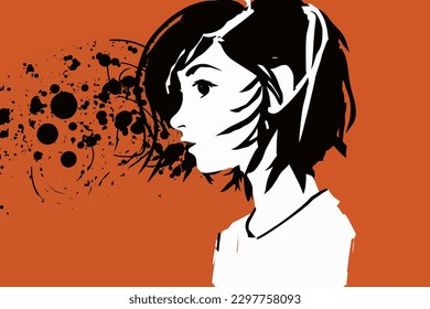 Doodle inspired Girl, cartoon sticker, sketch, vector, Illustration