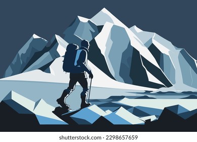 Doodle inspired Glacier trekker, cartoon sticker, sketch, vector, Illustration