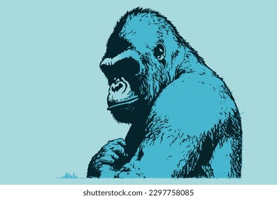 Doodle inspired Gorilla, cartoon sticker, sketch, vector, Illustration