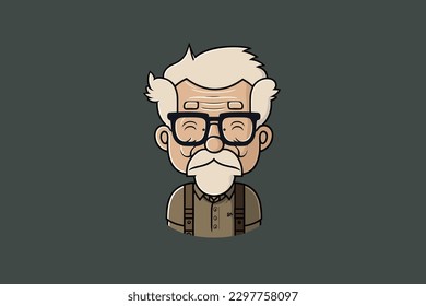 Doodle inspired Grandpa, cartoon sticker, sketch, vector, Illustration