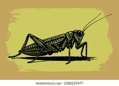 Doodle inspired Grasshopper, cartoon sticker, sketch, vector, Illustration