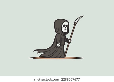 Doodle inspired Grim Reaper, cartoon sticker, sketch, vector, Illustration