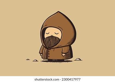 Hermit inspirado en Doodle, pegatina de dibujos animados, dibujo, vector, Ilustración