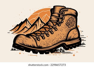 Doodle inspired Hiking boot, cartoon sticker, sketch, vector, Illustration