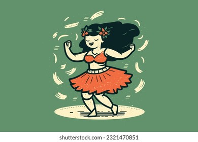 Doodle inspired Hula dancer, cartoon sticker, sketch, vector, Illustration