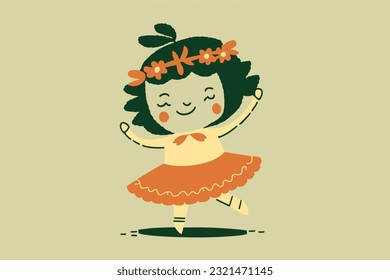 Doodle inspired Hula dancer, cartoon sticker, sketch, vector, Illustration