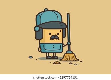 Doodle inspired Janitor, cartoon sticker, sketch, vector, Illustration