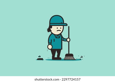 Doodle inspired Janitor, cartoon sticker, sketch, vector, Illustration