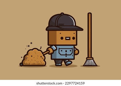 Doodle inspired Janitor, cartoon sticker, sketch, vector, Illustration