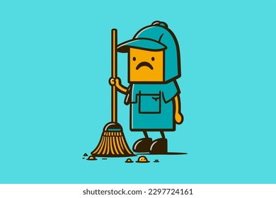 Doodle inspired Janitor, cartoon sticker, sketch, vector, Illustration