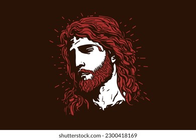 Doodle inspired Jesus, cartoon sticker, sketch, vector, Illustration