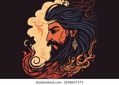 Doodle inspired Jinn, cartoon sticker, sketch, vector, Illustration