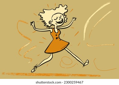 Doodle inspired Jive dancer, cartoon sticker, sketch, vector, Illustration