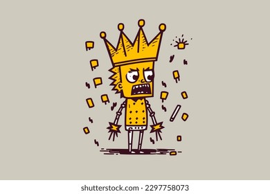 Doodle inspired King, cartoon sticker, sketch, vector, Illustration
