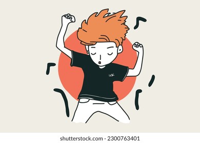Doodle inspired K-pop dancer, cartoon sticker, sketch, vector, Illustration