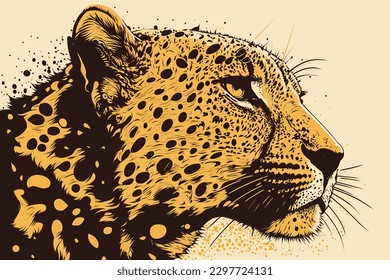 Doodle inspired Leopard, cartoon sticker, sketch, vector, Illustration