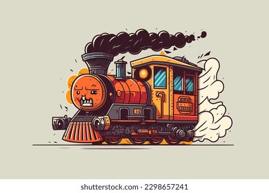 Doodle inspired Locomotive fireman, cartoon sticker, sketch, vector, Illustration