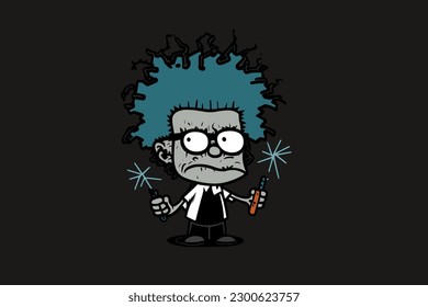 Doodle inspired Mad scientist, cartoon sticker, sketch, vector, Illustration
