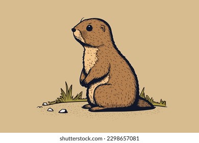 Doodle inspired Marmot, cartoon sticker, sketch, vector, Illustration