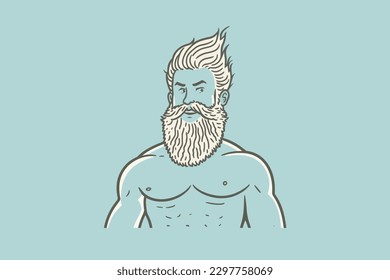 Doodle inspired Merman, cartoon sticker, sketch, vector, Illustration