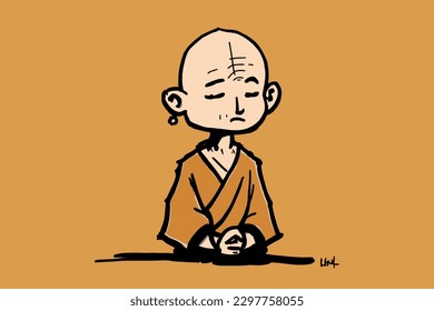 Doodle inspired Monk, cartoon sticker, sketch, vector, Illustration