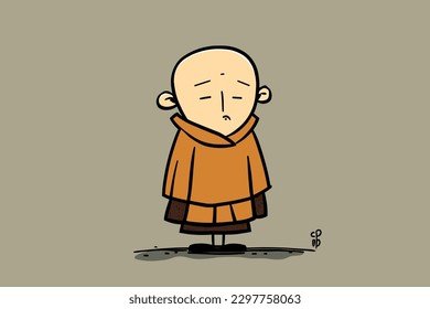 Doodle inspired Monk, cartoon sticker, sketch, vector, Illustration