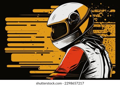 Doodle inspired Motorcyclist, cartoon sticker, sketch, vector, Illustration