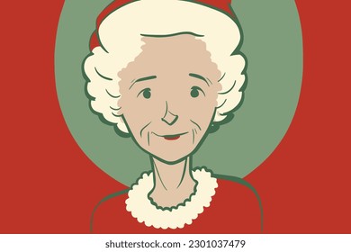 Doodle inspiró a la Sra. Claus, pegatina de dibujos animados, dibujo, vector, ilustración