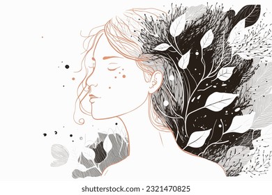 Doodle inspired Natural beauty, cartoon sticker, sketch, vector, Illustration