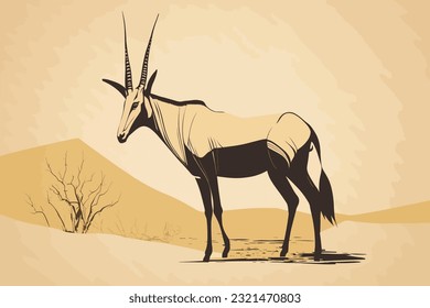 Doodle inspired Oryx, cartoon sticker, sketch, vector, Illustration