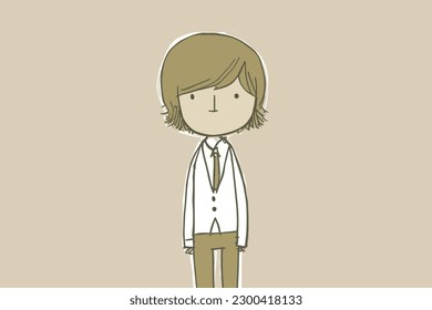 Doodle inspired Pageboy, cartoon sticker, sketch, vector, Illustration