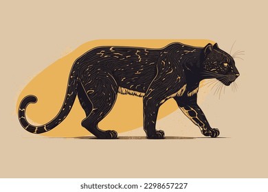 Doodle inspired Panther, cartoon sticker, sketch, vector, Illustration