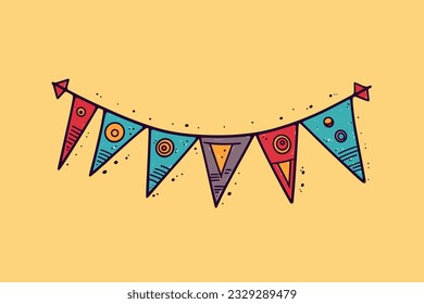 Doodle inspired Pennant, cartoon sticker, sketch, vector, Illustration