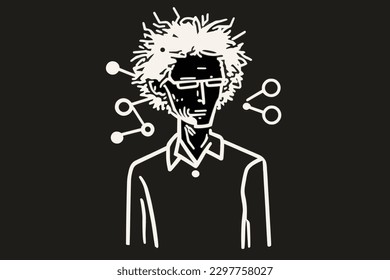 Von Doodle inspirierter Physiker, Cartoon-Aufkleber, Skizze, Vektorgrafik, Illustration