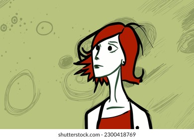 Doodle inspired Pitchman, woman, cartoon sticker, sketch, vector, Illustration