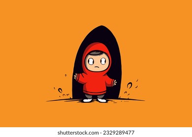 Doodle inspired Prankster sneaking around, cartoon sticker, sketch, vector, Illustration