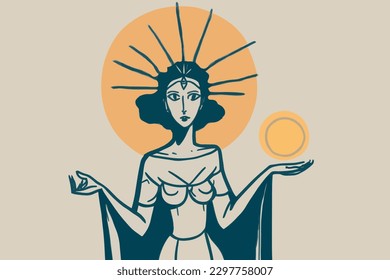 Doodle inspired Priestess, cartoon sticker, sketch, vector, Illustration