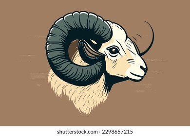 Doodle inspired Ram, cartoon sticker, sketch, vector, Illustration