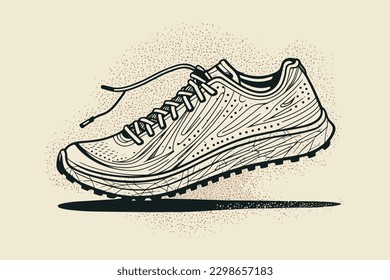 Doodle inspired Running shoe, cartoon sticker, sketch, vector, Illustration
