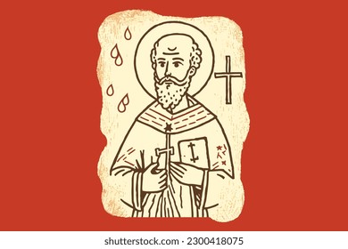 Doodle inspirierte Saint Nicholas, Cartoon-Aufkleber, Skizze, Vektorgrafik, Illustration