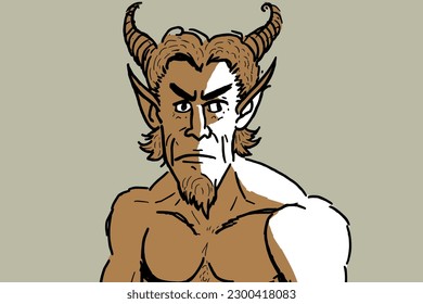 Doodle inspired Satyr, cartoon sticker, sketch, vector, Illustration