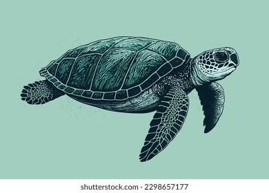 Doodle inspired Sea turtle, cartoon sticker, sketch, vector, Illustration