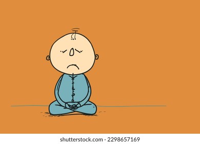 Doodle inspired Seated yogi, cartoon sticker, sketch, vector, Illustration
