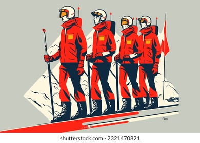 Doodle inspired ski patrol, cartoon sticker, sketch, vector, Illustration
