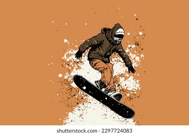 Doodle inspired Snowboarder, cartoon sticker, sketch, vector, Illustration