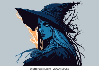 Doodle inspired Sorceress, cartoon sticker, sketch, vector, Illustration