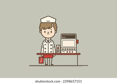 Doodle inspired Station attendant, cartoon sticker, sketch, vector, Illustration