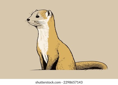 Doodle inspired Stoat, cartoon sticker, sketch, vector, Illustration